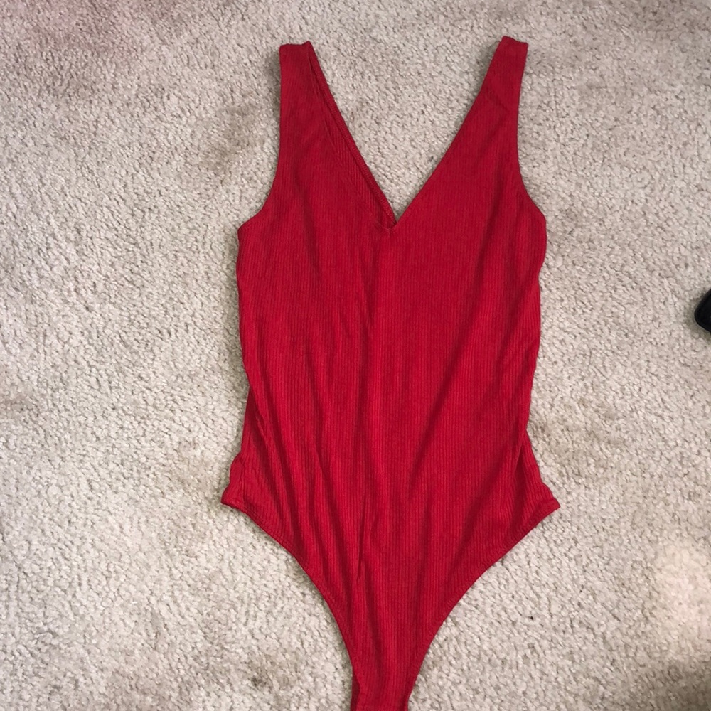 Red Ribbed Bodysuit